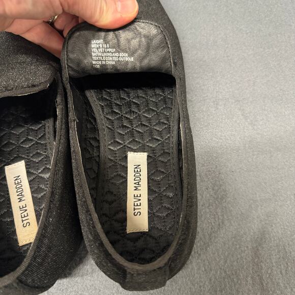 Steve Madden Loafers Mens 10.5 Laight Black Velvet Slip On Shoes Satin Lined - Picture 11 of 14